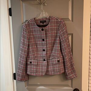 Talbots Women's Checkered Blazer - Red, Black, White, Green